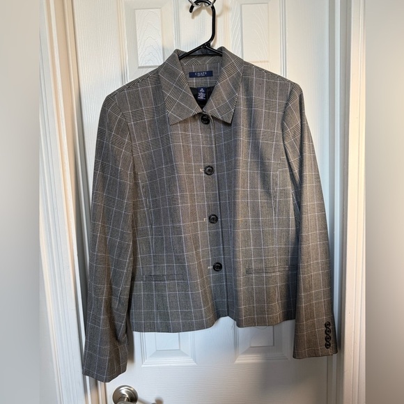 Chaps blazer Lipsey houndstooth dogtooth plaid, blk & bge EUC 4 button, pockets - Picture 1 of 11